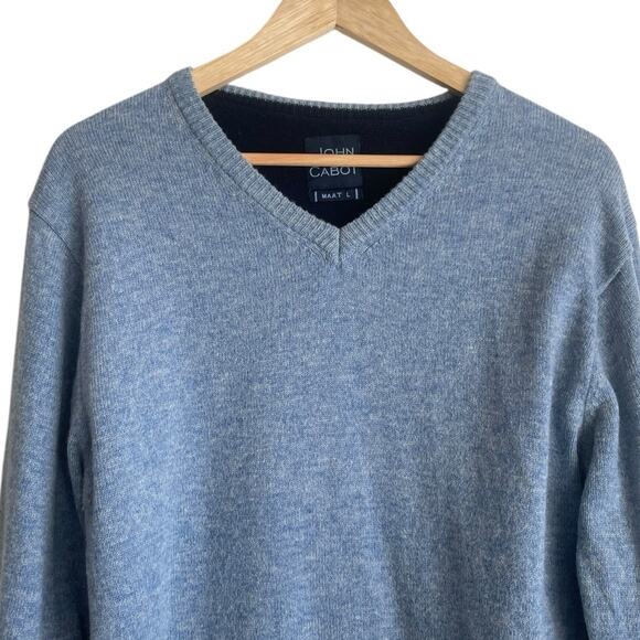 John Cabot Mens Sweater L Blue Lambswool‎ Minimal Office Travel Classic Neutral - Picture 7 of 8